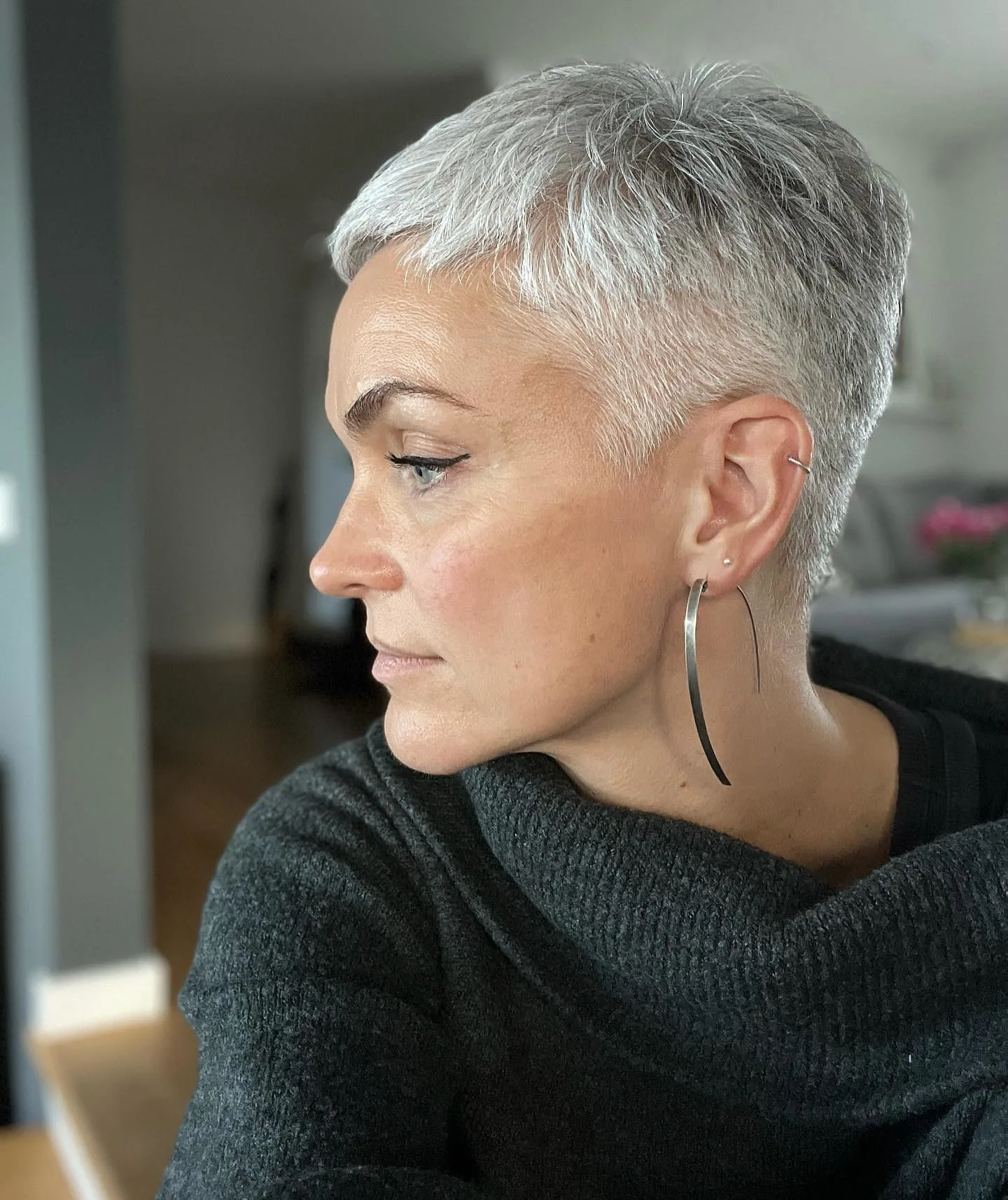 Soft close cropped pixie with micro fringe alternate view