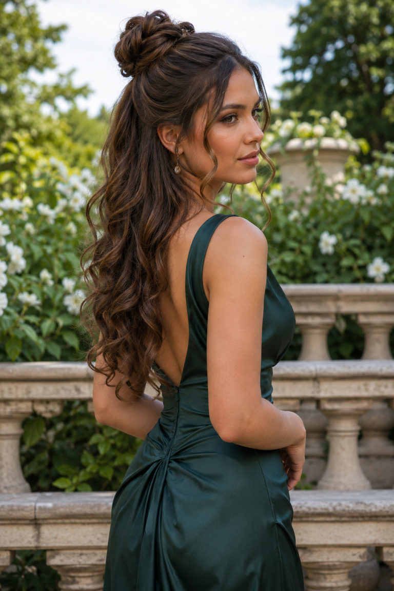 Classic Half-Up Bun with Loose Curls