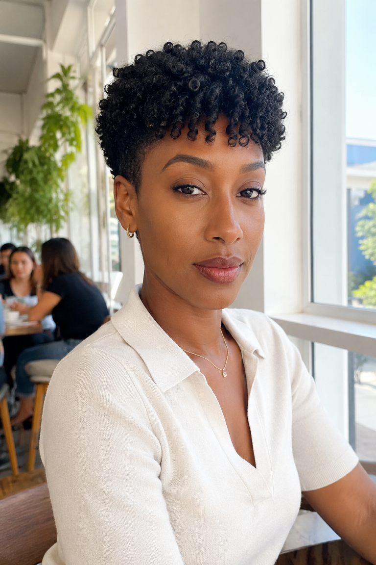 Tapered Natural Cut with Bangs on Black Hair