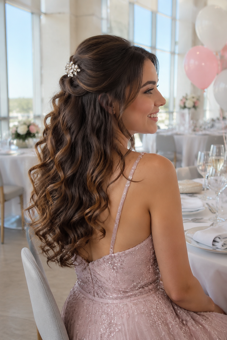 Curled Half-Up with Sparkle Clip