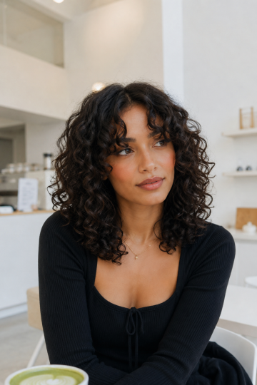 Curly Hair with Curtain Bangs