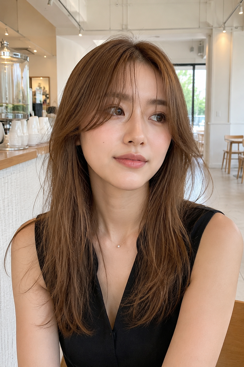 Long Hair with Curtain Bangs