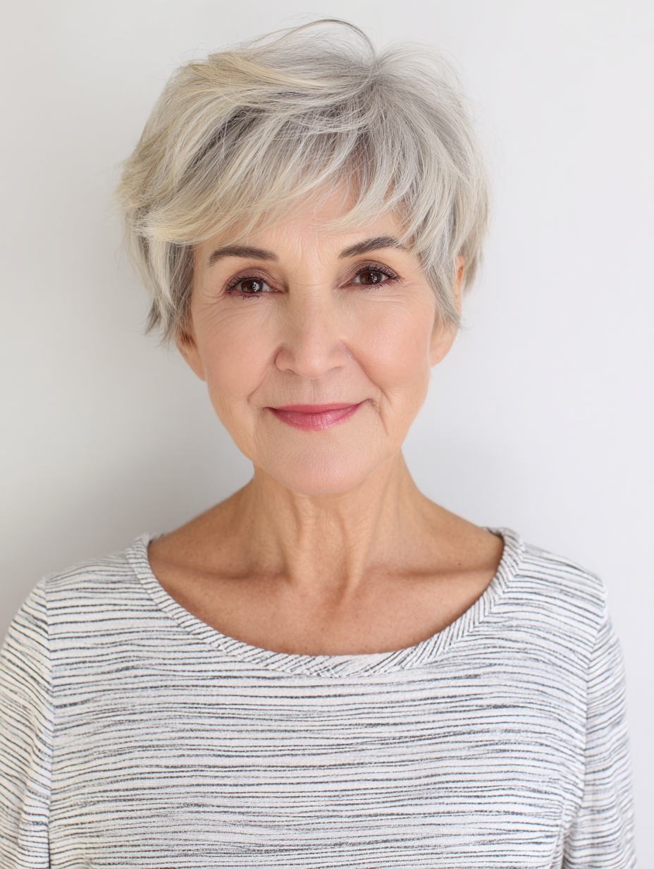 Short bob with light face framing for fine hair
