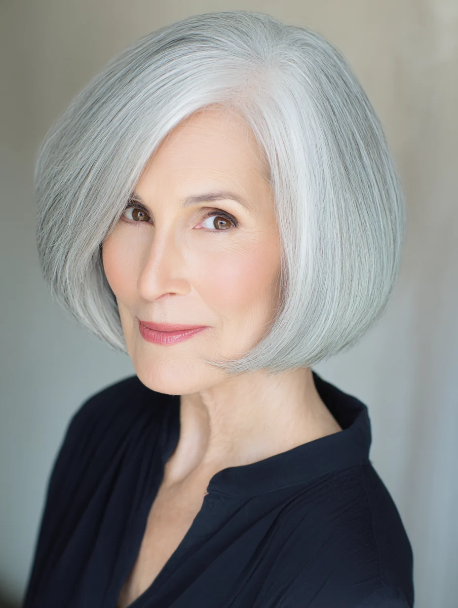Classic short bob with feathered ends on a woman over 60