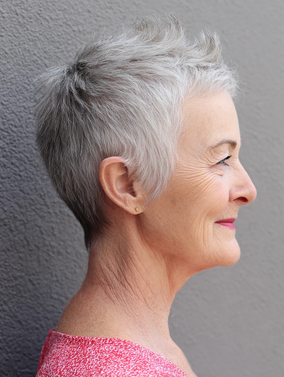 Tapered short crop on a woman over 60 with fine hair